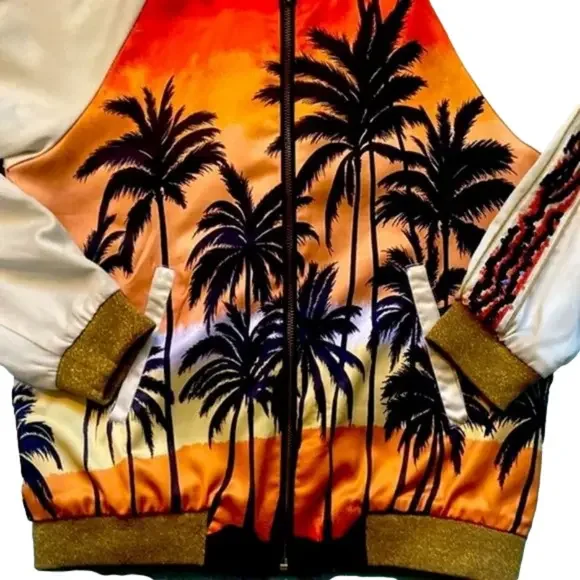 Saint LAURENT Runway Palm Tree Satin Bomber Jacket - Picture 5 of 13